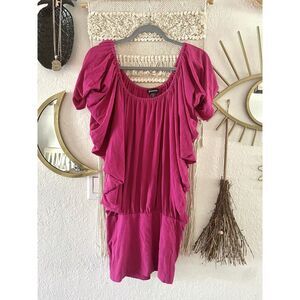 BEBE Women's Blouse / Mini Dress Hot Barbie Pink Stretchy Top Loose Sleeves Sz M